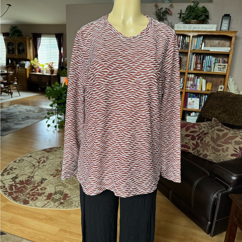 Ava & Viv brown & white long sleeve blouse-size XL
